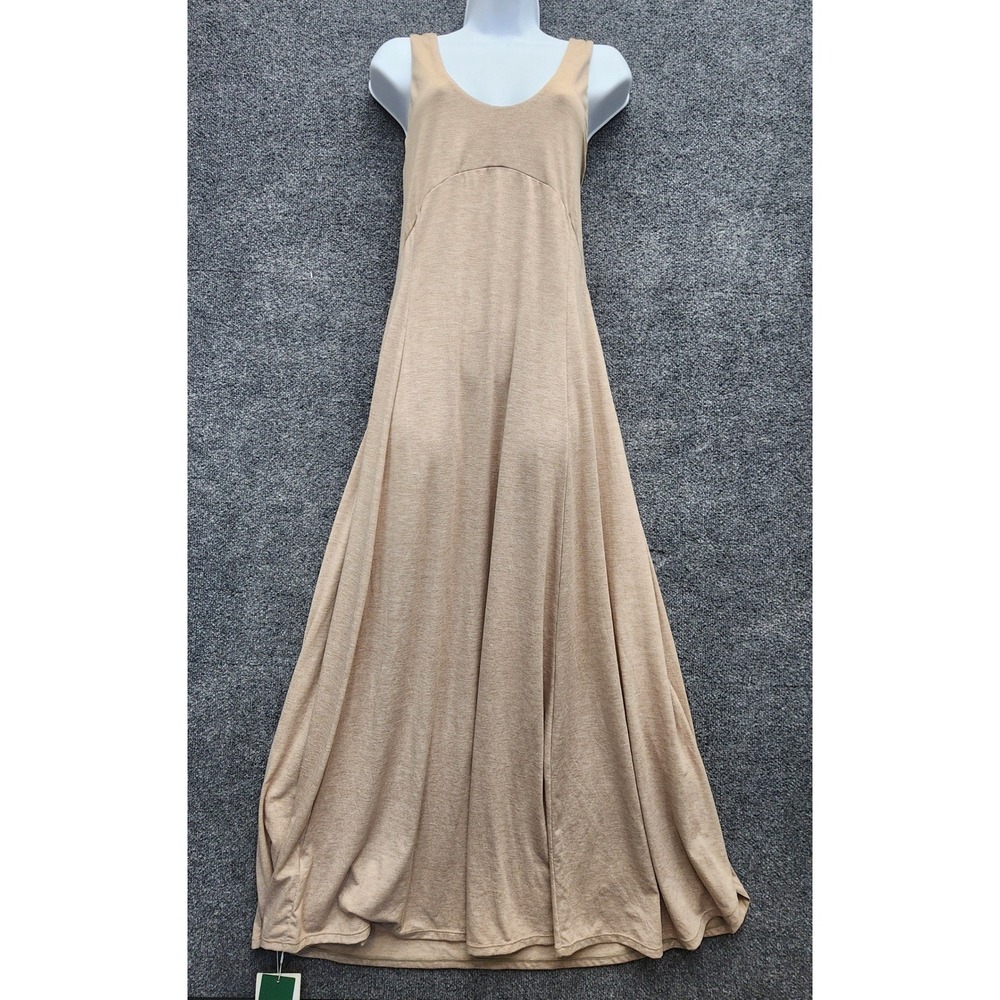 NWT Halara Women's Flowy V-Neck Sleeveless Maxi Dress Tan Coastal Athleisure L